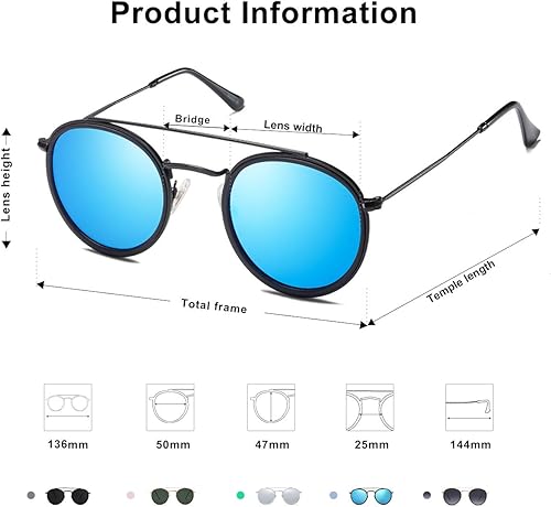 Miniatura 6 de SOJOS Gafas de sol polarizadas redondas retro vintage para mujeres y hombres, diseño de doble puente circular SJ1104