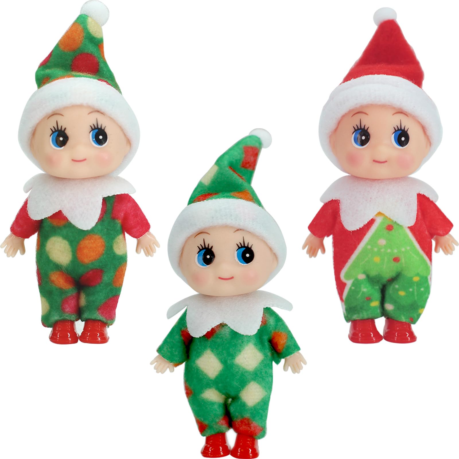 POPOYU 3 Pcs Tiny Baby Elf Doll Elf Twins Tiny Christmas Dolls Christmas Novelty Toys Elf Accessories for Little Girls and Boys Gift Cute Xmas Baby Elf Dolls for Kids Christmas New Year Decorations
