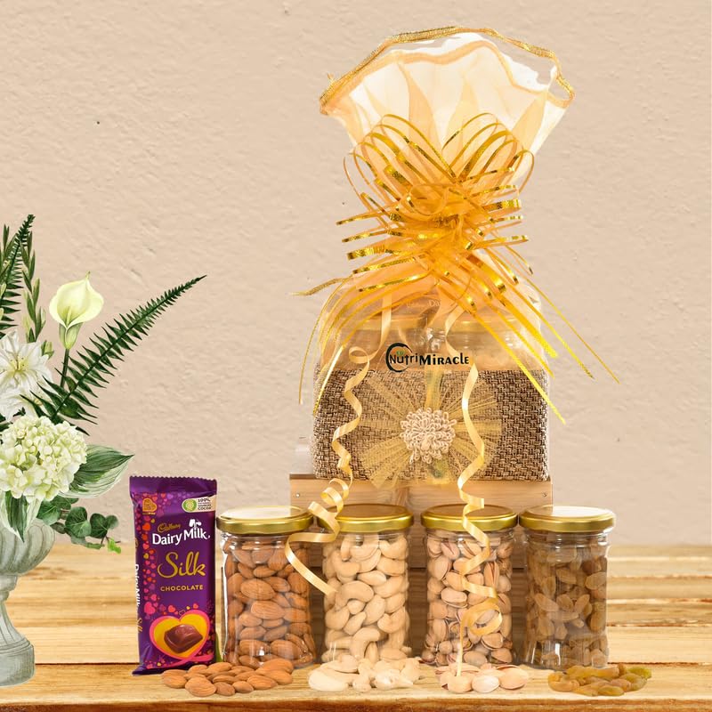 Image of NUTRI MIRACLE Raksha Bandhan Dry Fruits Gift Box | Hamper for Bhai & Sister