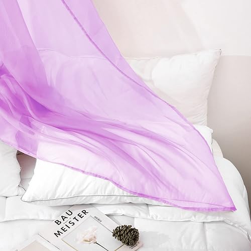 Miniatura 2 de Cortinas de dosel de cama de 144 pulgadas de largo, cortinas de cama traslúcidas moradas, red de toldo para cama, cortinas de cama con dosel de