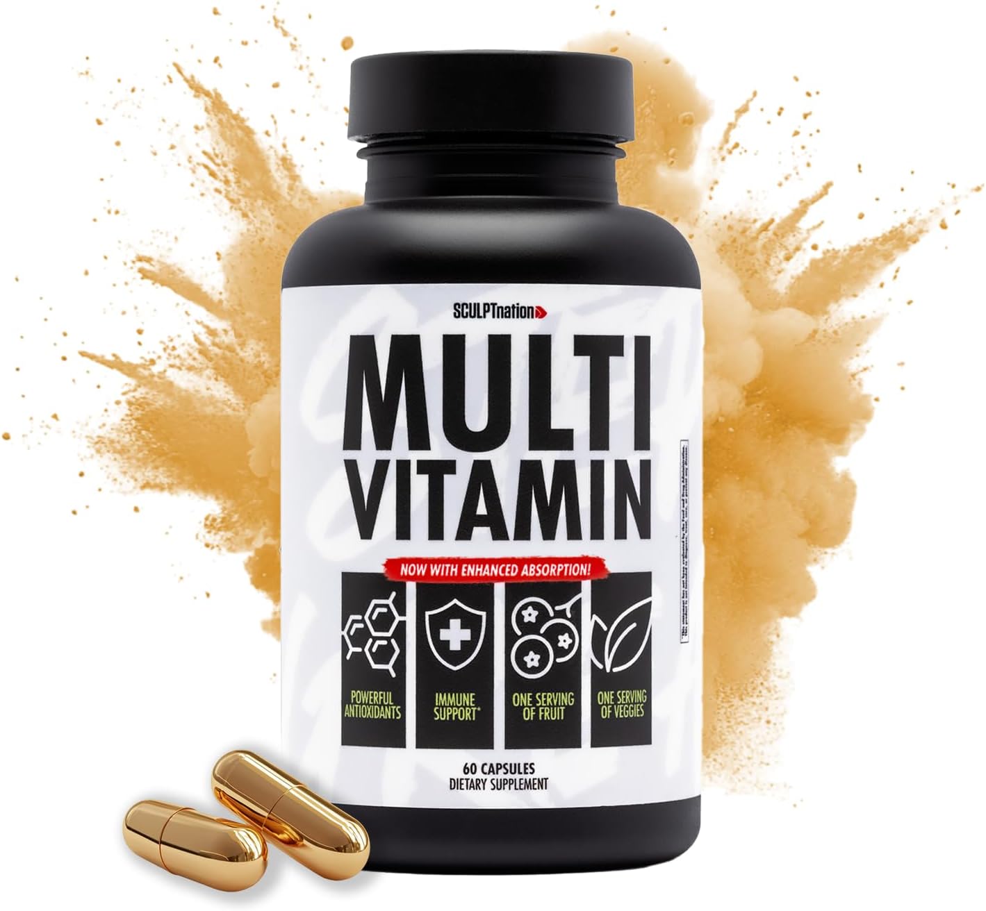 - Sculpt Nation by V Shred Multivitamin - Daily Multivitamin for Women and Men with Zinc, Vitamin C, and Copper, Nutritional Support with One Serving of Fruit and Veggies - 60 Capsules