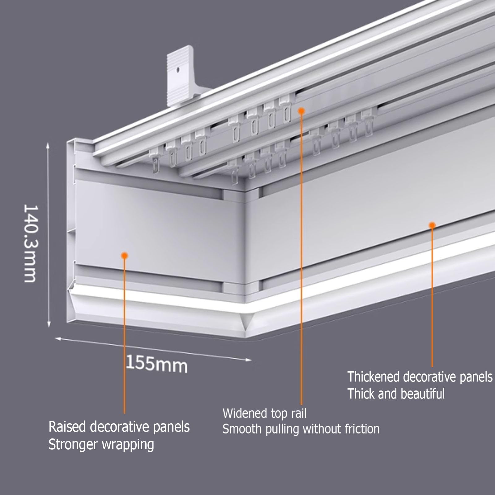 Heavy Du White ain Track System z pudełkiem na lambrekin, montowany na ścianie drążek rozdzielający okno wykuszowe, 330 cm / 129.9in, do salonu i sypialni, elegancki design