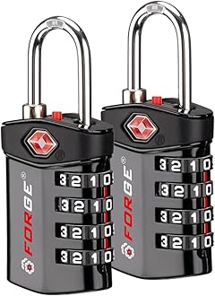 Forge Quality 4 Digit TSA Approved Luggage Lock 2 Black Locks with Inspection Indicator, Alloy Body for Pelican case, Suitcase, Gym Locker.