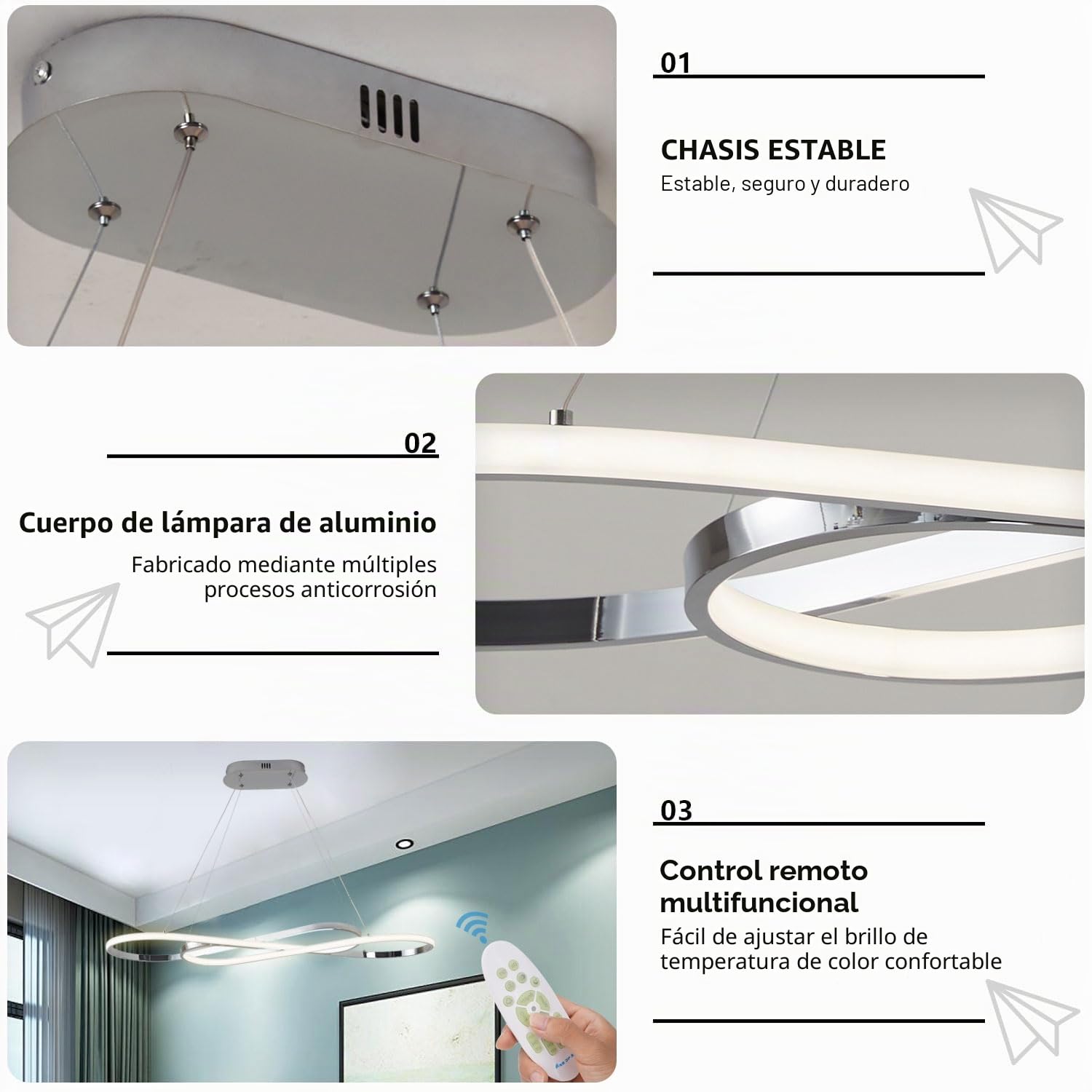 Lámpara de Araña Moderna, Lámpara Colgante LED Moderna para Lámpara de Isla de Cocina Sobre Mesa, Lámparas de Araña Modernas Regulables para Comedor, Artefacto de Iluminación con Control Remoto