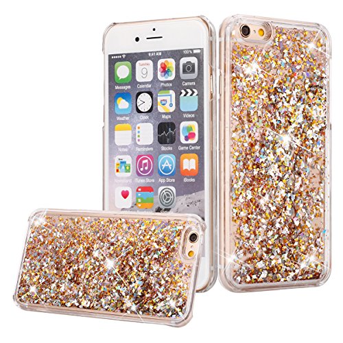 iPhone 7 Case, iPhone 7 Liquid Glitter Case,PHEZEN Creative Design Flowing Liquid Floating Luxury Bling Glitter Sparkle Hard Case for 4.7 inch iPhone 7 - Gold Diamonds