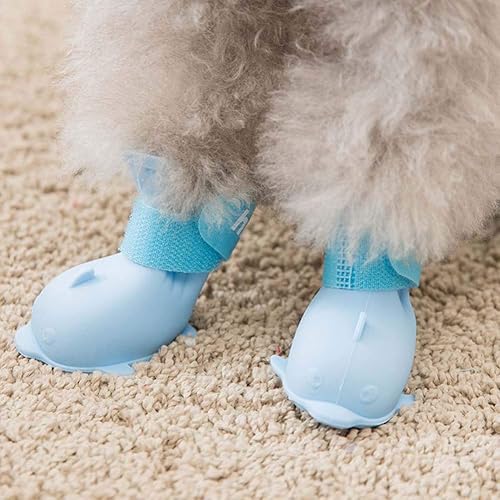 Miniatura 6 de 4 botas impermeables para perro, zapatos para perro para nieve y lluvia, peluche de Pomerania, bichón y cachorro (azul, S)