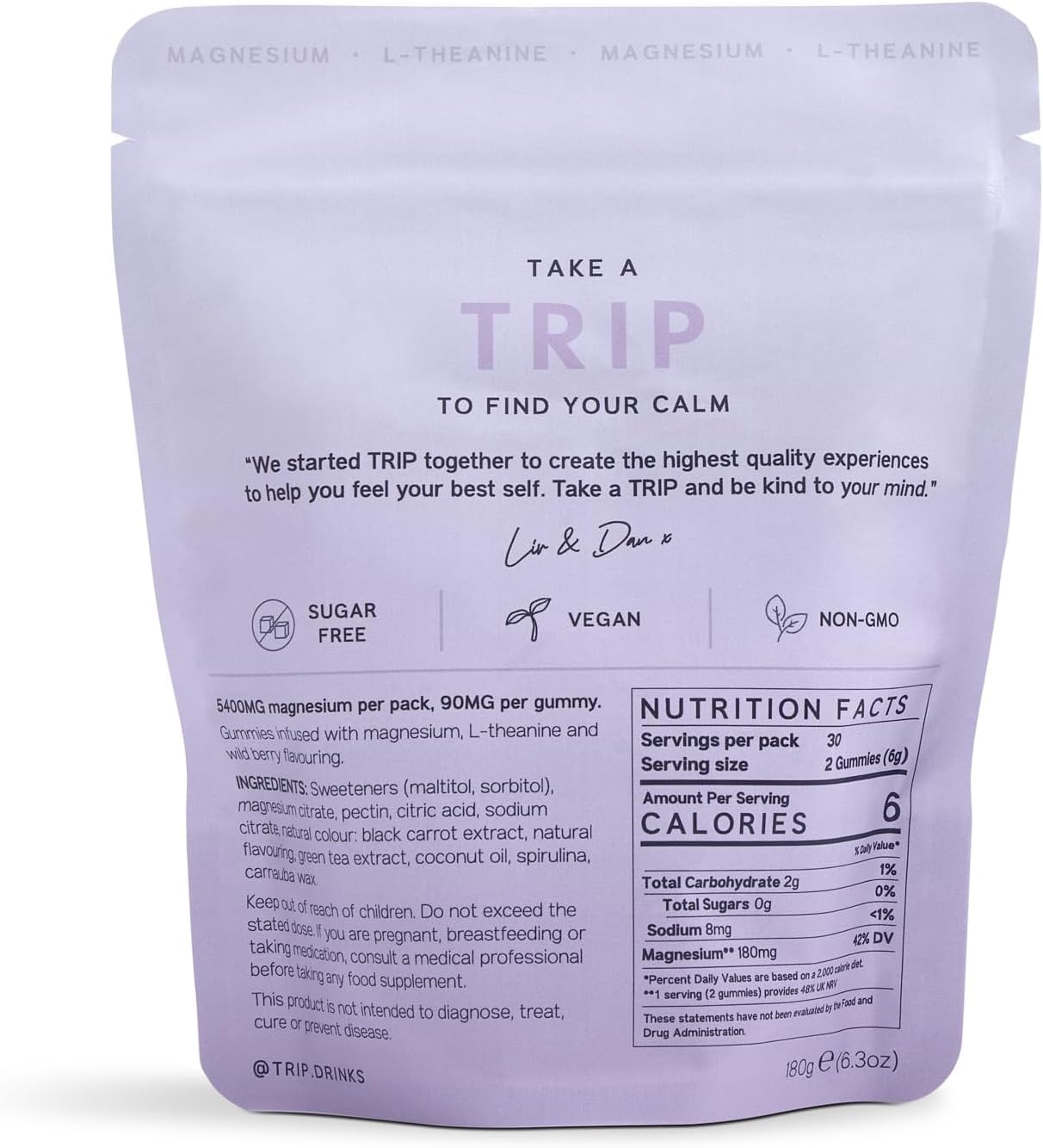 TRIP Magnesium Citrate Gummies Infused with L Theanine, Vegan, Sugar Free Magnesium Supplement for Adults, 180mg per Serving, On The Go Calming Gummy, Wild Berry Flavor, 1 Bag - 60 Count - Image 7