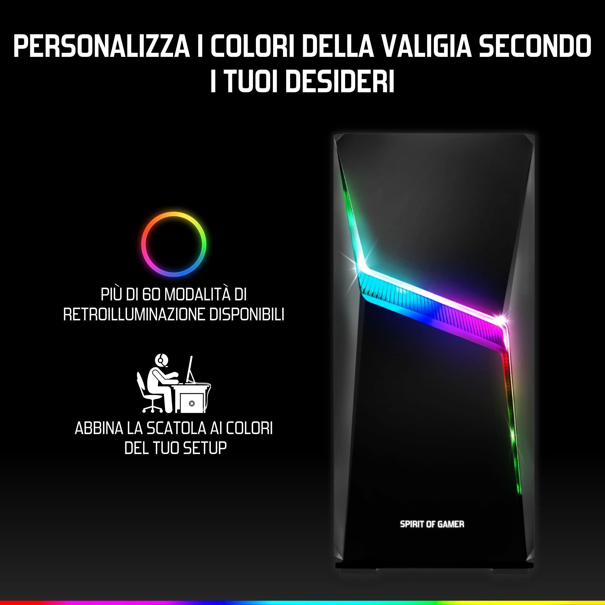 SPIRIT OF GAMER - CLONE 4 - Case PC Gaming RGB con Parete Trasparente In Vetro Temperato - Crea il tuo Tower Gamer - Case Mid Tower Compatibile ATX/MATX/ITX - 2 Ventole da 120mm Incluse