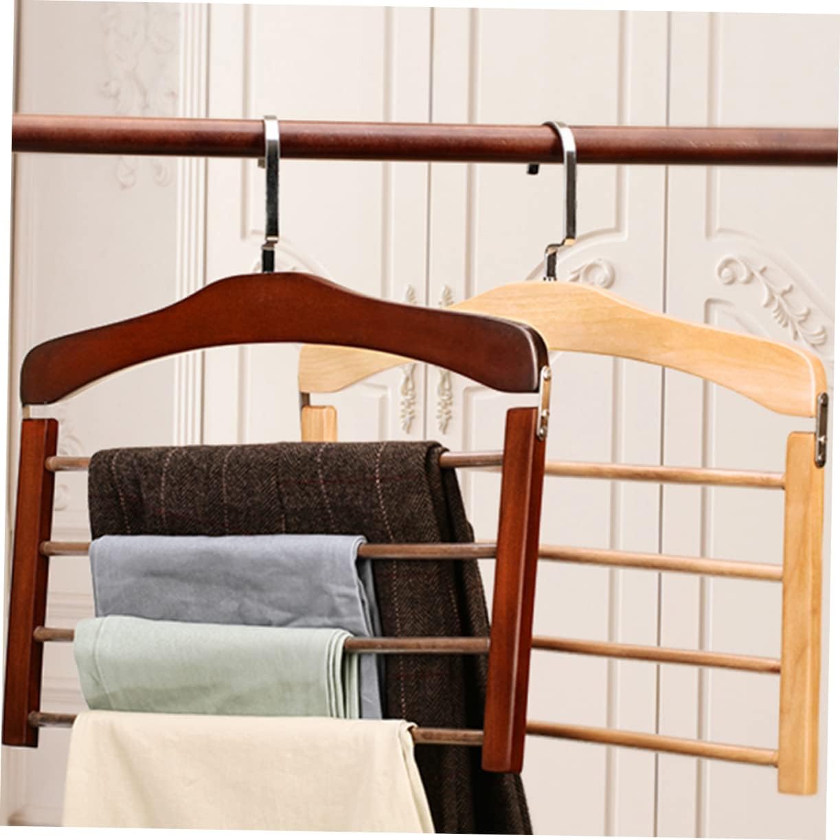 4pcs Solid Wood Pants Hanger Hanger Hooks Space-Saving Non-Slip Drying Rack for Pants Scarves