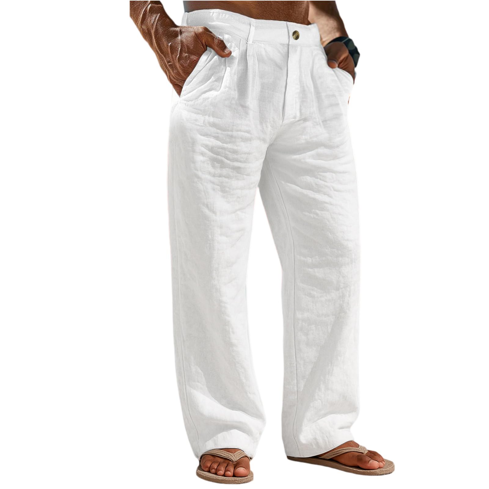 Pantalones de Vestir para Hombres Pleated High Waisted Linen Dress Pants Men Business Casual Linen Beach Pants