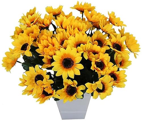 Strongwind Artificial Sunflower Flowers, 18 Pcs Seven-Headed Fake Sunflowers Bouquet Floral Arrangements Silk Sunflowers With Stems For Home, Craft, Wedding, Party, Shop Decor - Yellow #TOP25