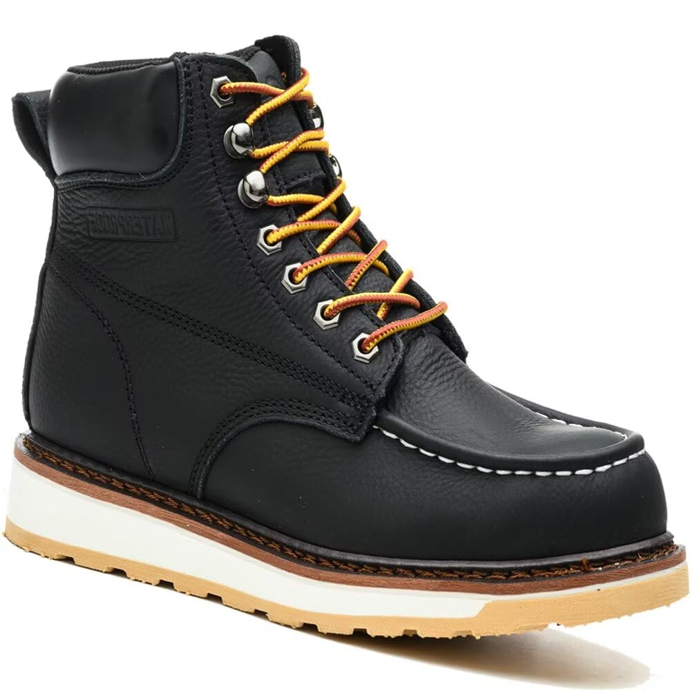 AZXPROT Work Boots for Men, 6" Soft Toe Wedge Sole Waterproof Safety Boots, Comfortable Construction Work Safety Shoes