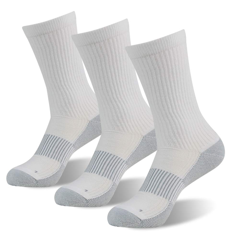 Copper Socks, FOOTPLUS Unisex Cushioned Sole Arch Support Athletic Ankle/Crew Performance Running Hiking Socks - White - S-M