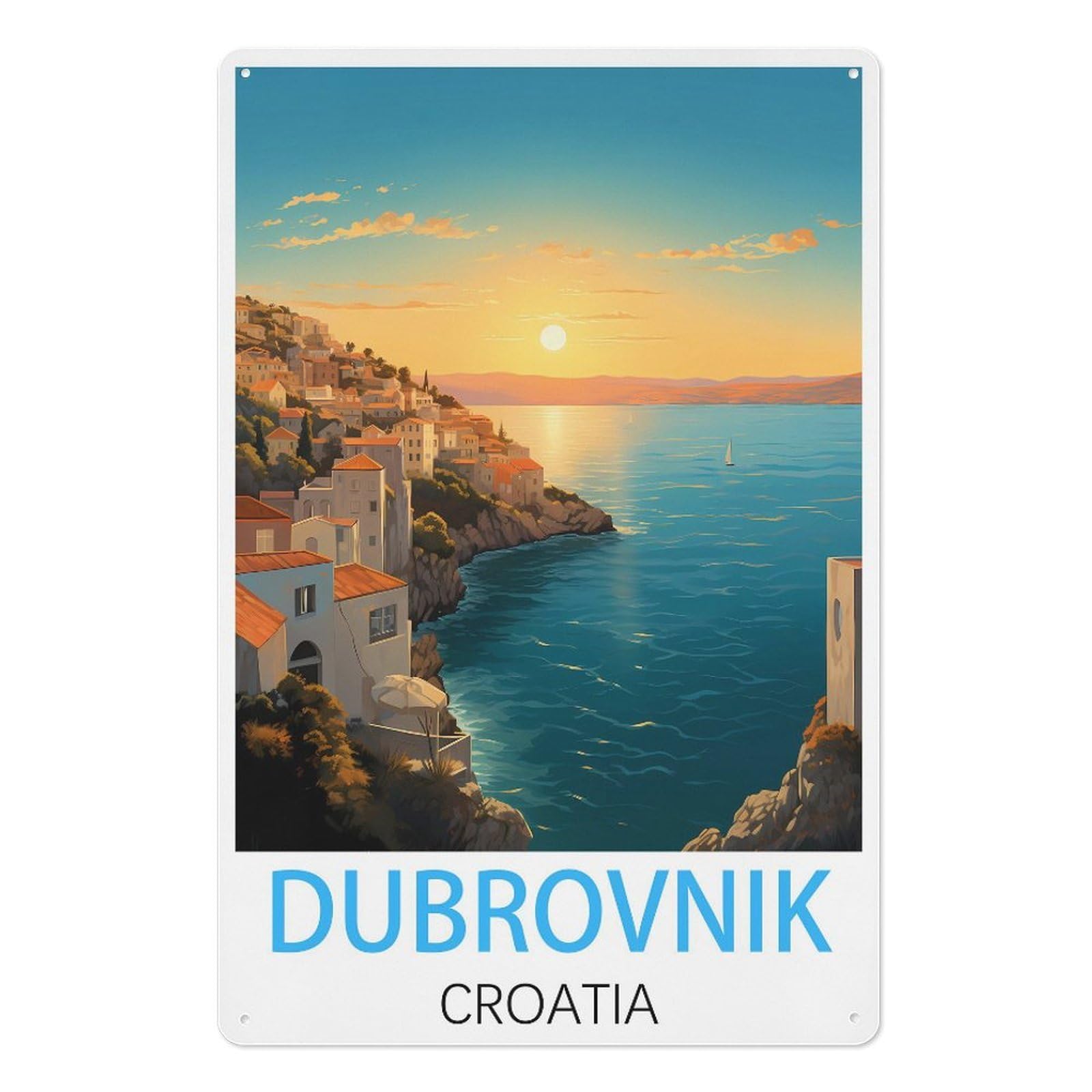 Dubrovnik Croatia Vintage Travel Poster Vintage Tin Sign 08x12inch(20x30cm) Wall Art for Home Office Bedroom Living Room Cafes Wall Decor