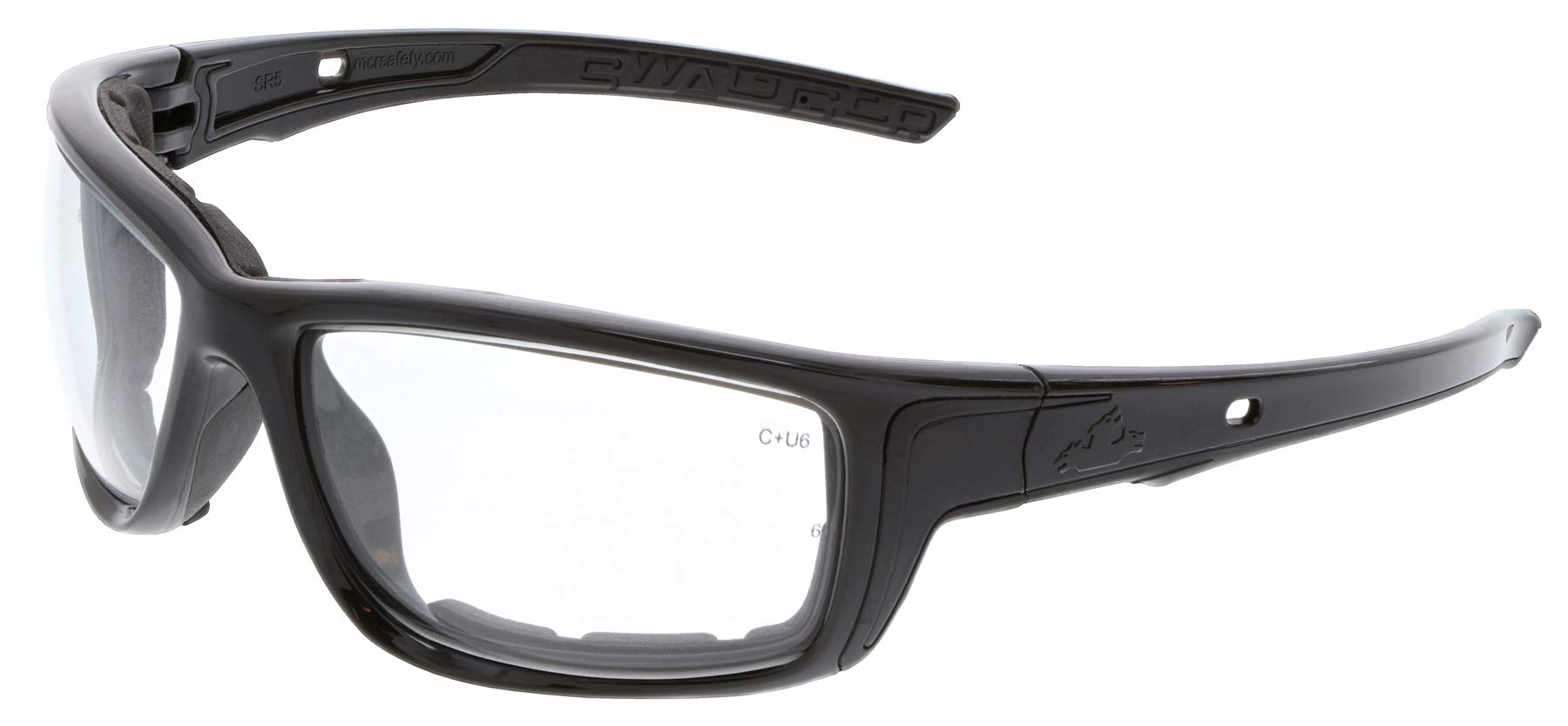 Mcr Safety Clear Sr510pf Swagger Safety Glasses, Work Glasses, Max6 Anti-Fog Lens, Foam Lined, Black Frame