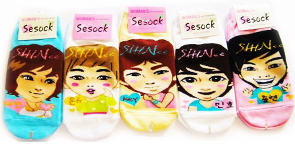 Shinee Kpop Socks 5 Pairs Featuring Onew, Jonghyun, Key, Minho & Taemin (sesock)