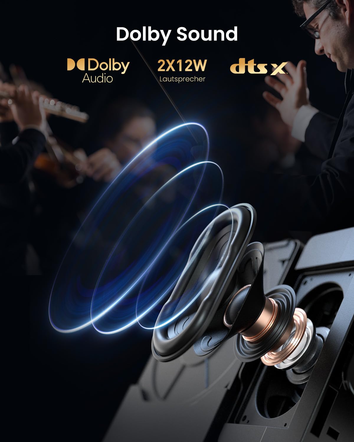 Dangbei DBOX02 Beamer 4K Heimkino mit 2450 ISO Lumen, 200" Blu-ray 3D, HDR10+, Autofokus, Smart Beamer Tageslicht Tauglich Projector 4K mit Official Netflix&Dolby Audio DTS:X Heimkino Videoprojektor