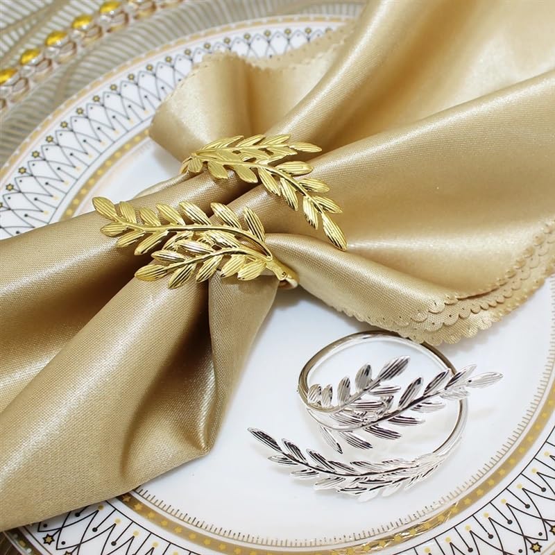 12Pcs Gold Silber Blatt Serviette Ringe Halter Herbst Serviette Schnalle for Hochzeit Party Home Küche Home Tisch Dekor (Color : HWL88-Gold)