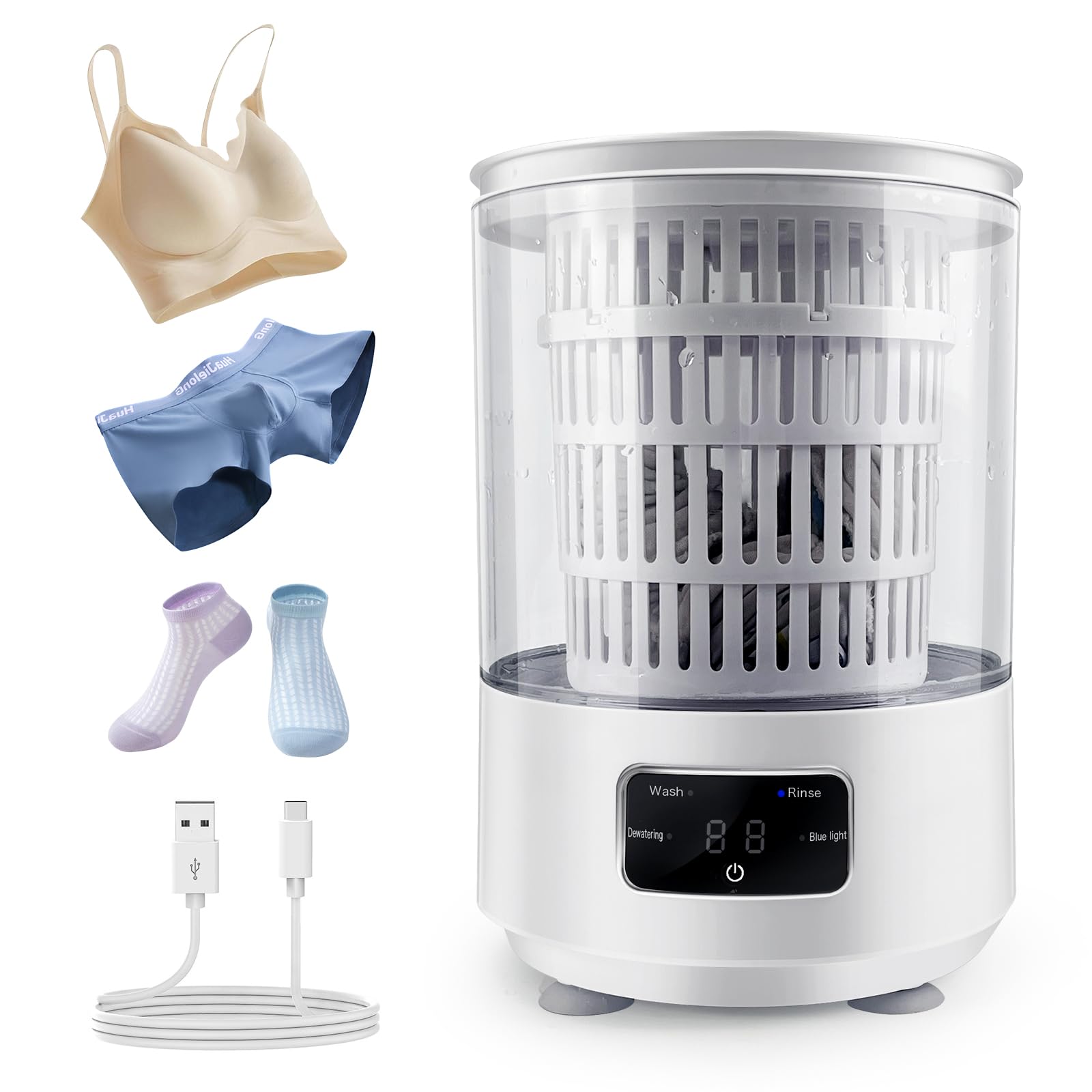SUNHAIXIA Portable Mini Washing Machine with UV Light & Spin-Dry, 4L Capacity | 220V Compatible for Indian Homes - main product image