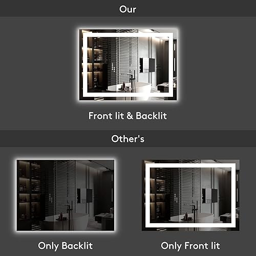 Miniatura 4 de IOWVOE Espejo LED para baño de 40 x 32 pulgadas, espejo de tocador iluminado con luces para pared con antiniebla, regulable continuo, función de