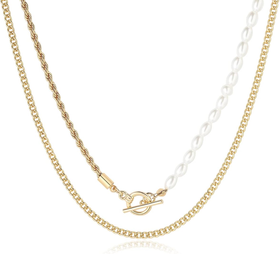 GWGW Necklaces for Women, Dainty Gold Layered Necklace 14k Gold Plated Layered Choker Chain Set Ladies Link Necklace Fashionable Jewelry, Long Gold Necklace for Women