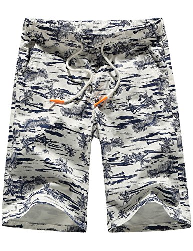 SSLR Men's Hawaiian Board Shorts Quick Dry Drawstring Swim Trunks (38, White)