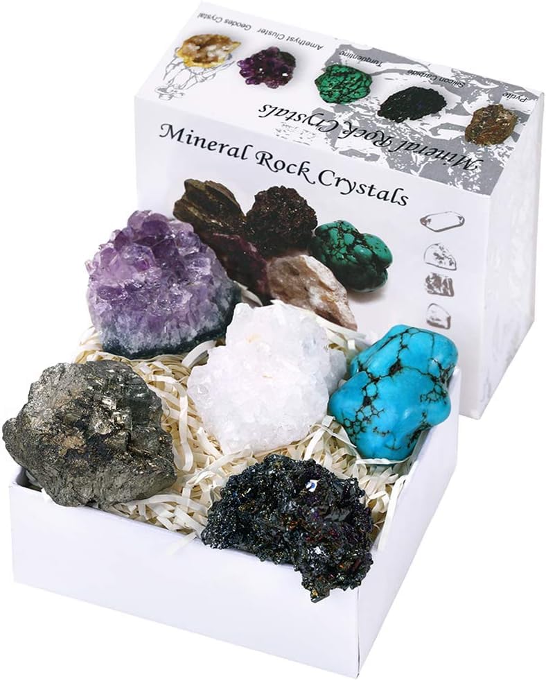 THE WHITE SHOP Mineral Rock Crystals Gift Box Gemstone Healing Energy Stone Collection - Irregular Shape Stone Specimen