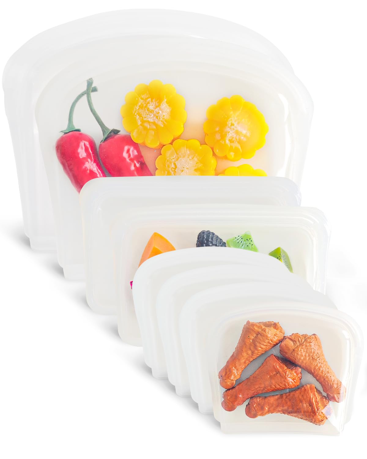 Bolsa de almacenamiento de silicona reutilizable, paquete de 8 bolsas de silicona para aperitivos, sándwich, bolsas de silicona duraderas con cierre hermético para almacenamiento de alimentos,