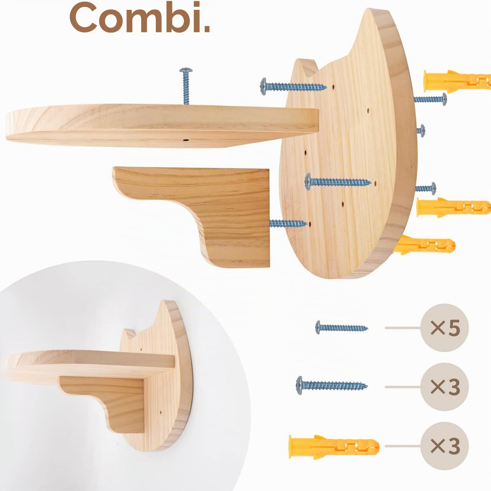Hamaca de Pared Para Gatos Con 3 Niveles - Mueble de Madera Maciza Cubierta de Felpa Para Escalar, Dormir y Jugar