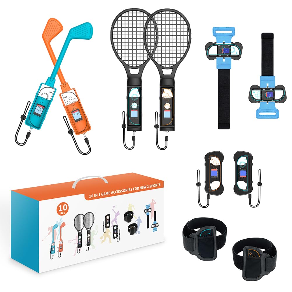 AZURAOKEY for switch 2 bundle sport accessori, kit di accessori for famiglie da 10 in 1 for interruttore 2 giochi sportivi 2025: for il controller del gioco da gioco con coccole da tennis club club.