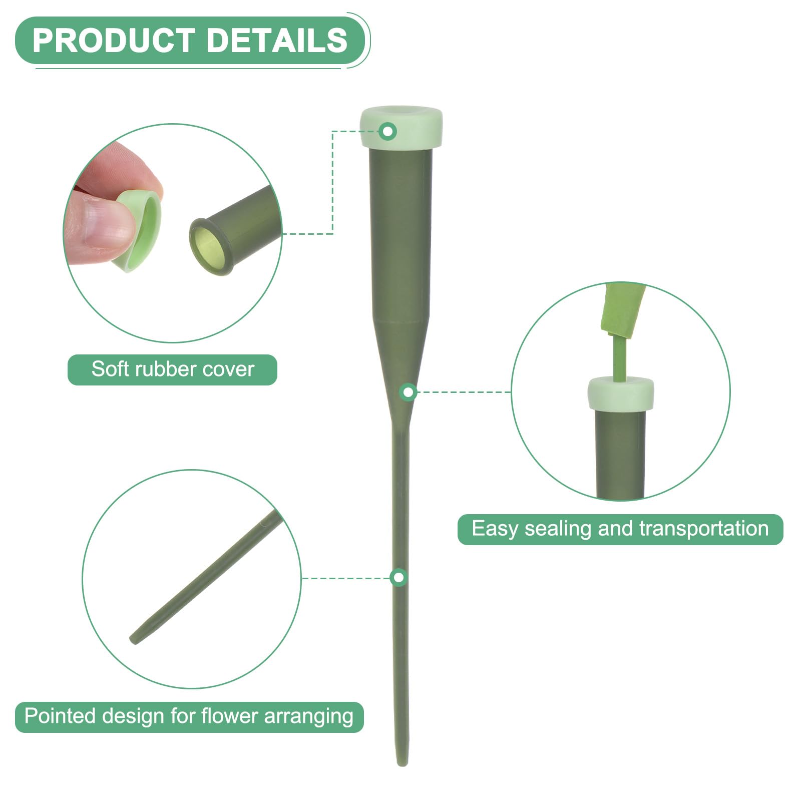 M METERXITY 100-Pack Floral Water Tubes, 5.7 Inch/ 14.5cm Plastic Floral Tubes with Rubber Caps for Flower Arrangements, Fresh Flower Water Tubes [Army Green]