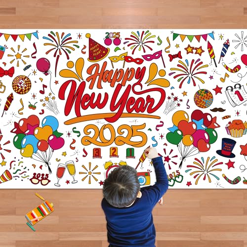 OHOME-Happy-New-Year-Giant-Coloring-PosterTablecloth-New-Years-Decorations-2025-30-x-72-Inches-Jumbo-Coloring-Banner-Kids-Crafts-Activities-Party-Decorations-New-Years-Eve-Party-Supplies