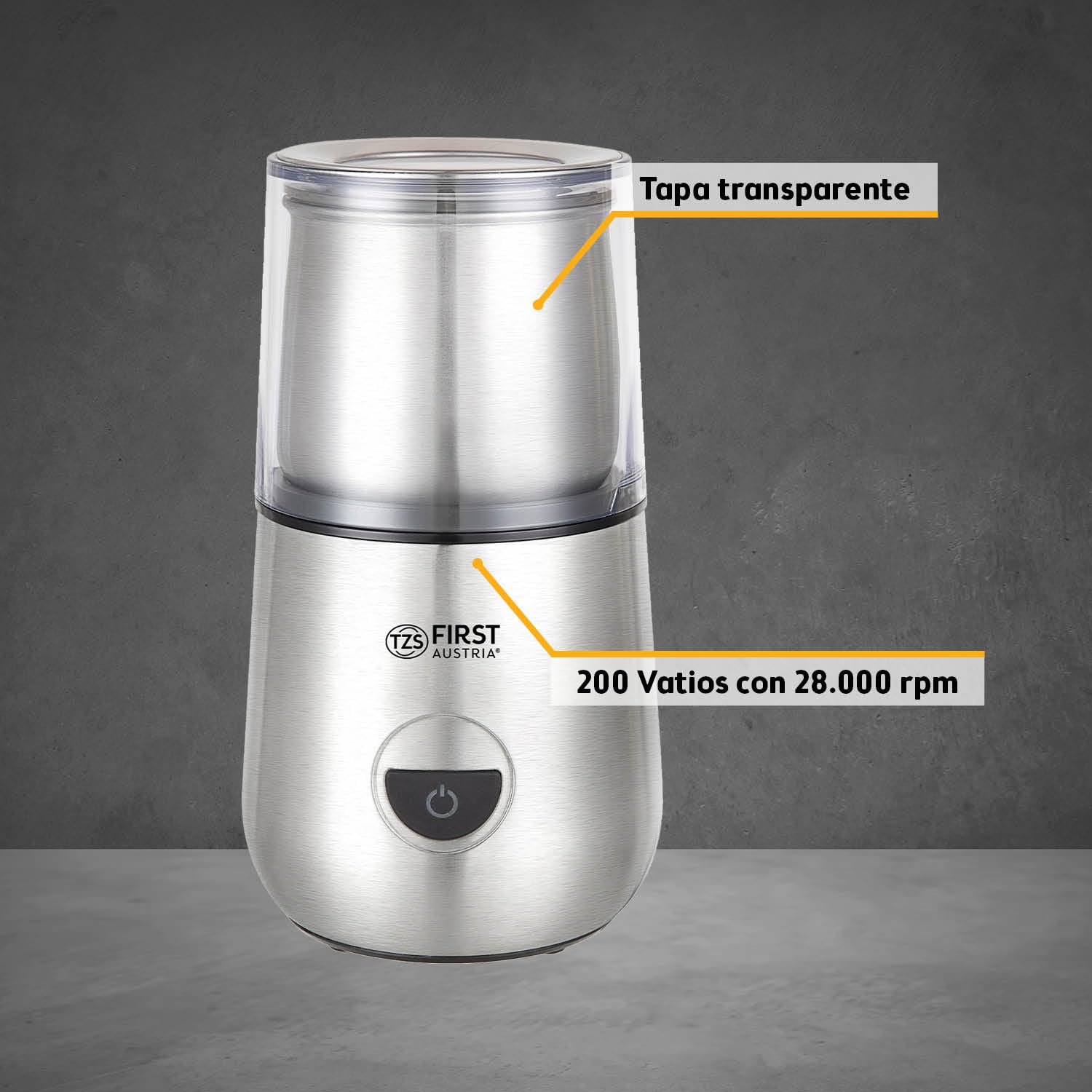 TZS FA Molinillo de Café Eléctrico y Espumador de Leche 2 en 1, 200W, 28000 RPM, 2 Vasos de Acero Inoxidable Desmontables 100g/100ml, 2 Velocidades, Plata