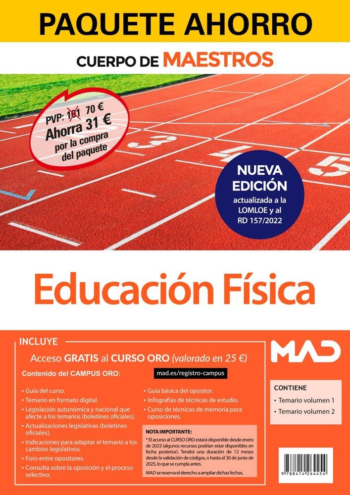 "Paquete Ahorro Educación Física (Cuerpo de Maestros). Ahorra 31€ (incluye Temario volúmenes 1 y 2; y"