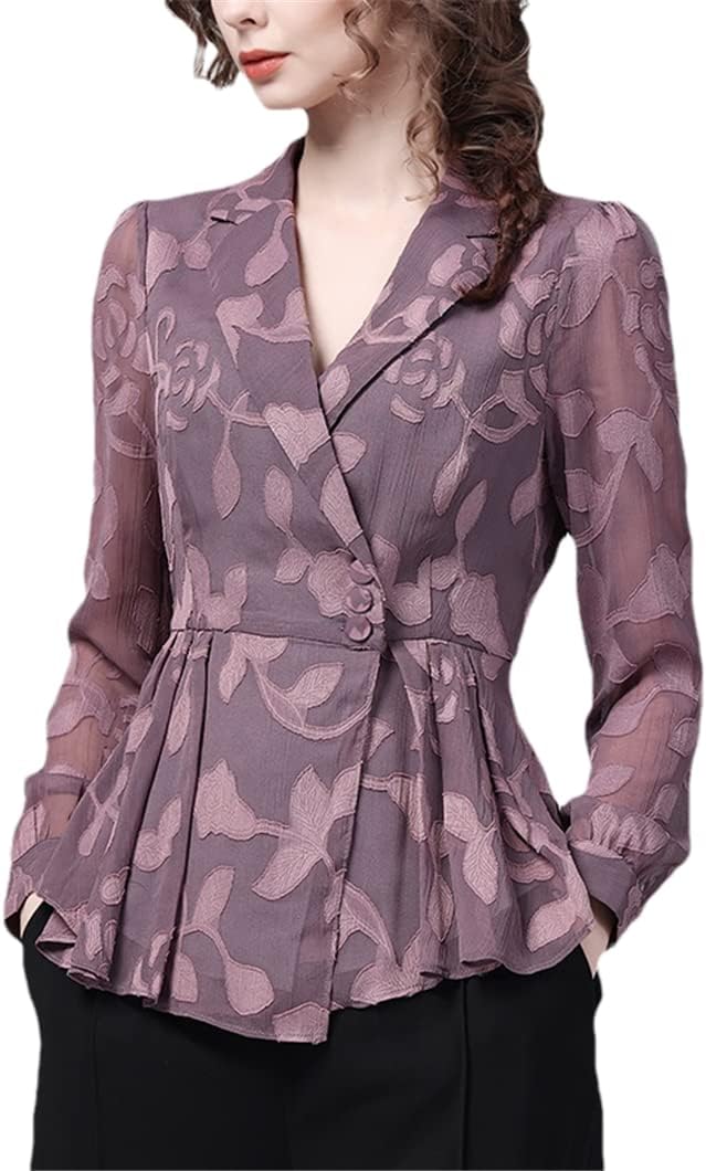 Suit Collar Chiffon Floral Blouse Women Slim Spliced A-Line Shirt Spring Ladies Top