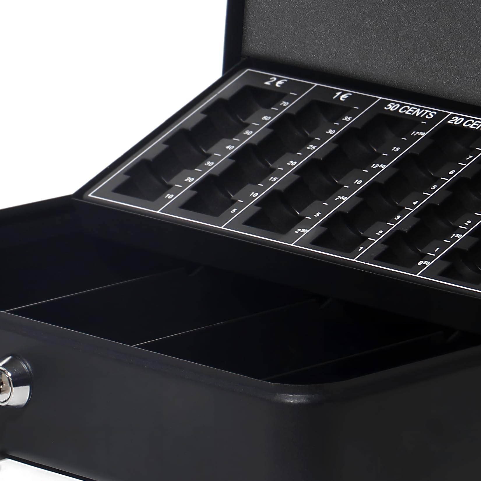 GREELUE Geldkassette mit münzzählbrett, 30x24x9 CM, Kasse Abschließbar, Cash Box Groß, Spardose, Geld organizer (Schwarz-30cm)