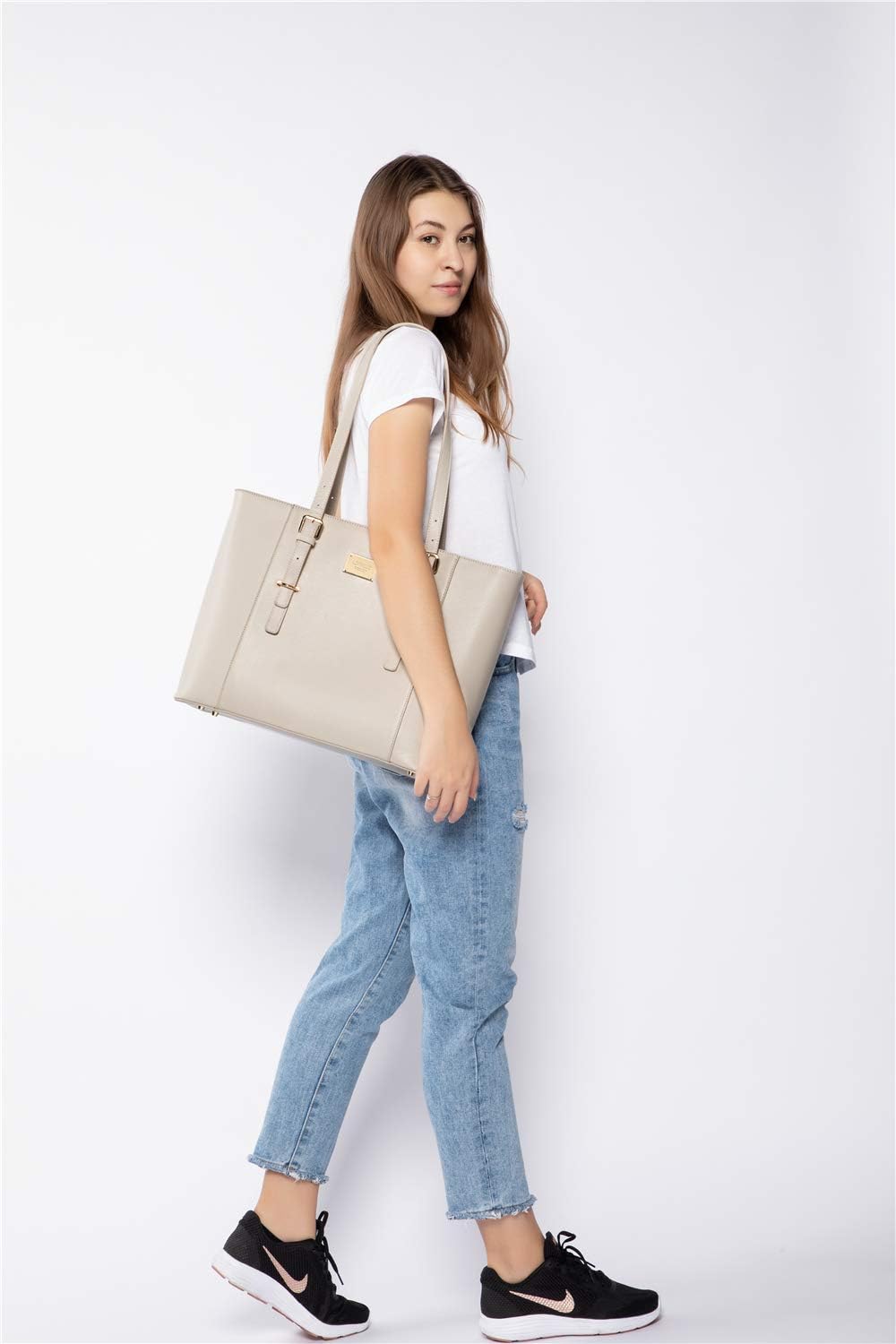 Professional Laptop Purse Tote Bag with Padded Compartment Fits Up to 15.6 Inch Computer, N°1-Creamy-White - Image 2