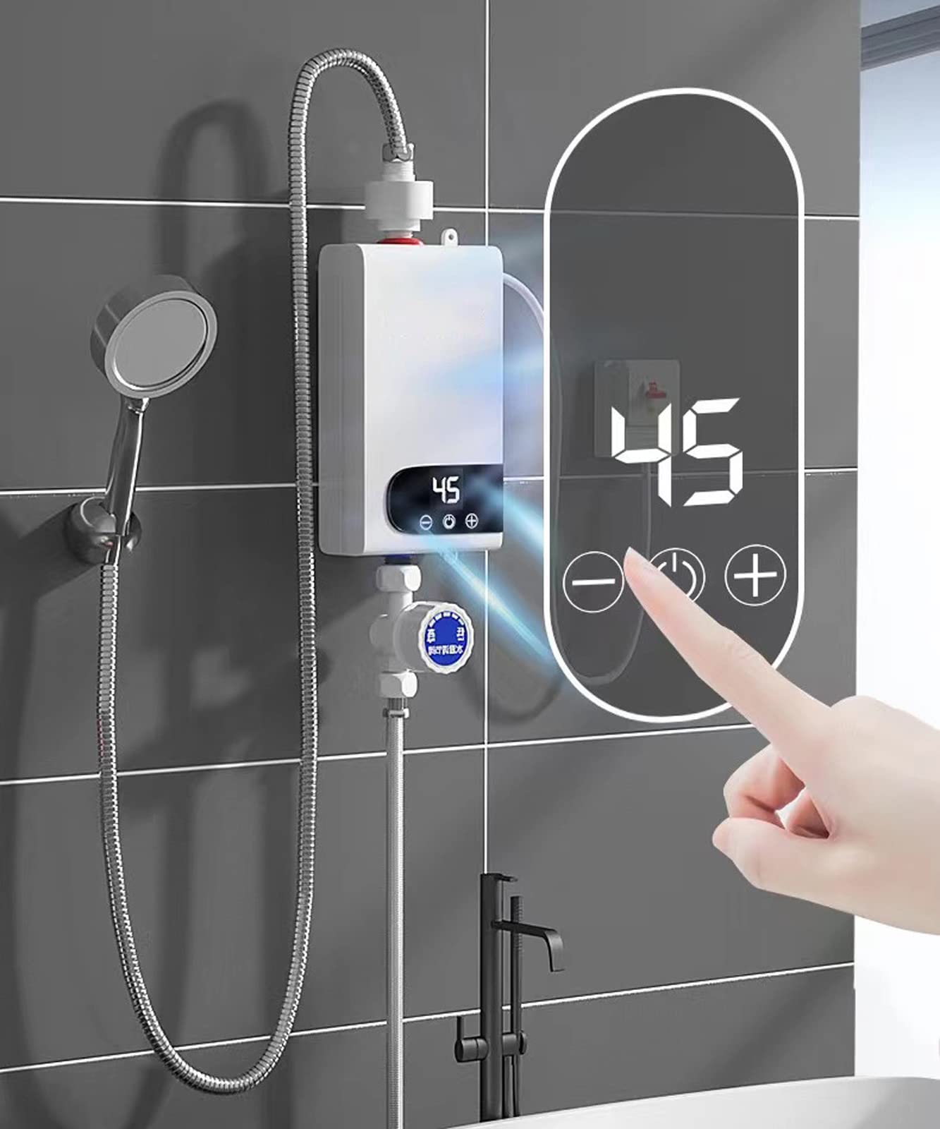Scaldabagno Elettrico Istantaneo Senza Serbatoio, Scaldabagno per Doccia Ad Alta Efficienza Energetica con Ampio Display LCD, per Bagno Cucina Domestica