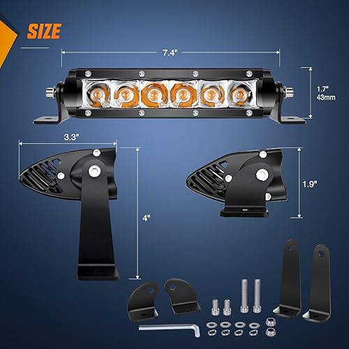 Miniatura 2 de Nilight Barra de luz LED ámbar, 2 unidades, 7 pulgadas, 30 W, punto 3000 lúmenes, súper delgada, 3D, antiniebla, todoterreno, luces de trabajo,