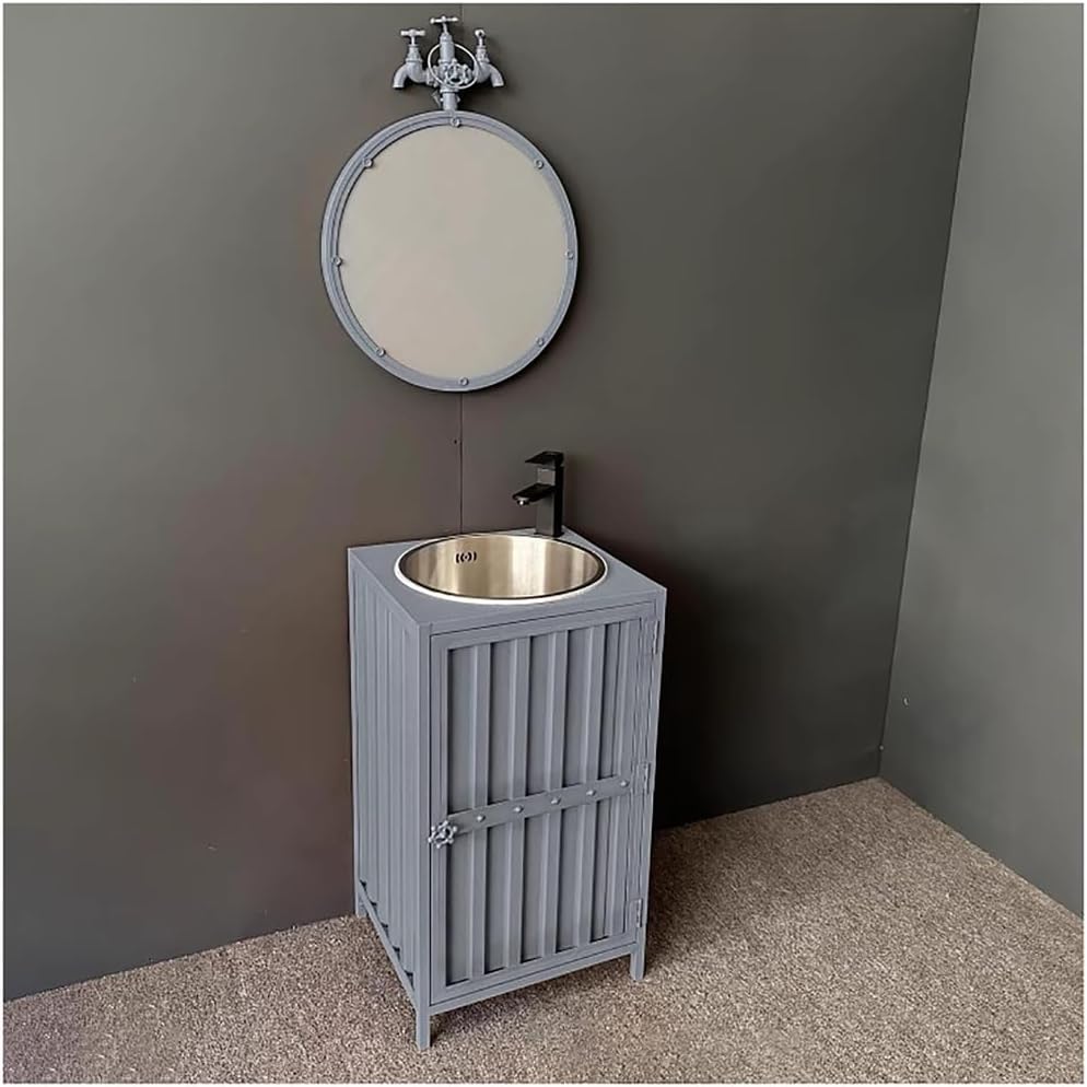 Pink Industrial Bathroom Pedestal with Mirror Freestanding Iron Art Vanity Cabinet Stainless Steel & Storage 46X46X85 Cm for Commercial Use,Orange-Without Mirror
