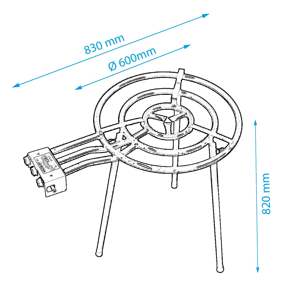 Kochmann Germany Paella Gasbrenner mit drei Brennringen - 82 cm Höhe - 60cm Breite - Perfekt für Geselligkeit im Freien