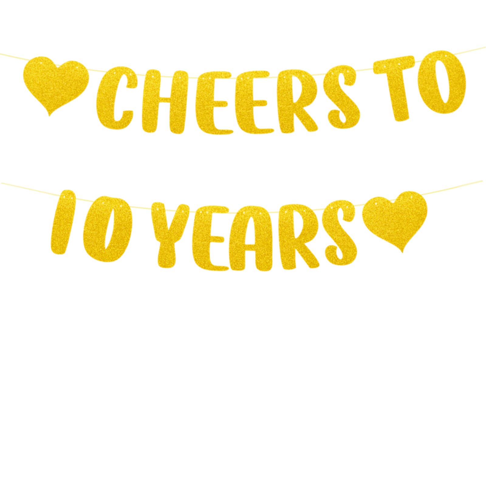 bng-bng Cheers to 10 Years Gold Glitter Banner 10th Wedding Anniversary Happy 10th Birthday Bunting Party Decorations