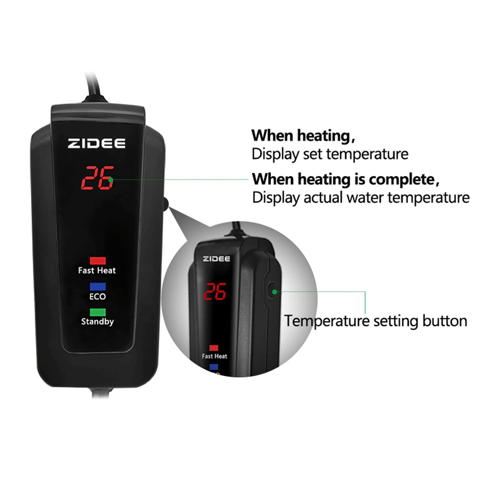 Calentador de Acuario con inversor Inteligente LED, Varilla calefactora Universal para pecera de Agua Dulce, 100W (300W)