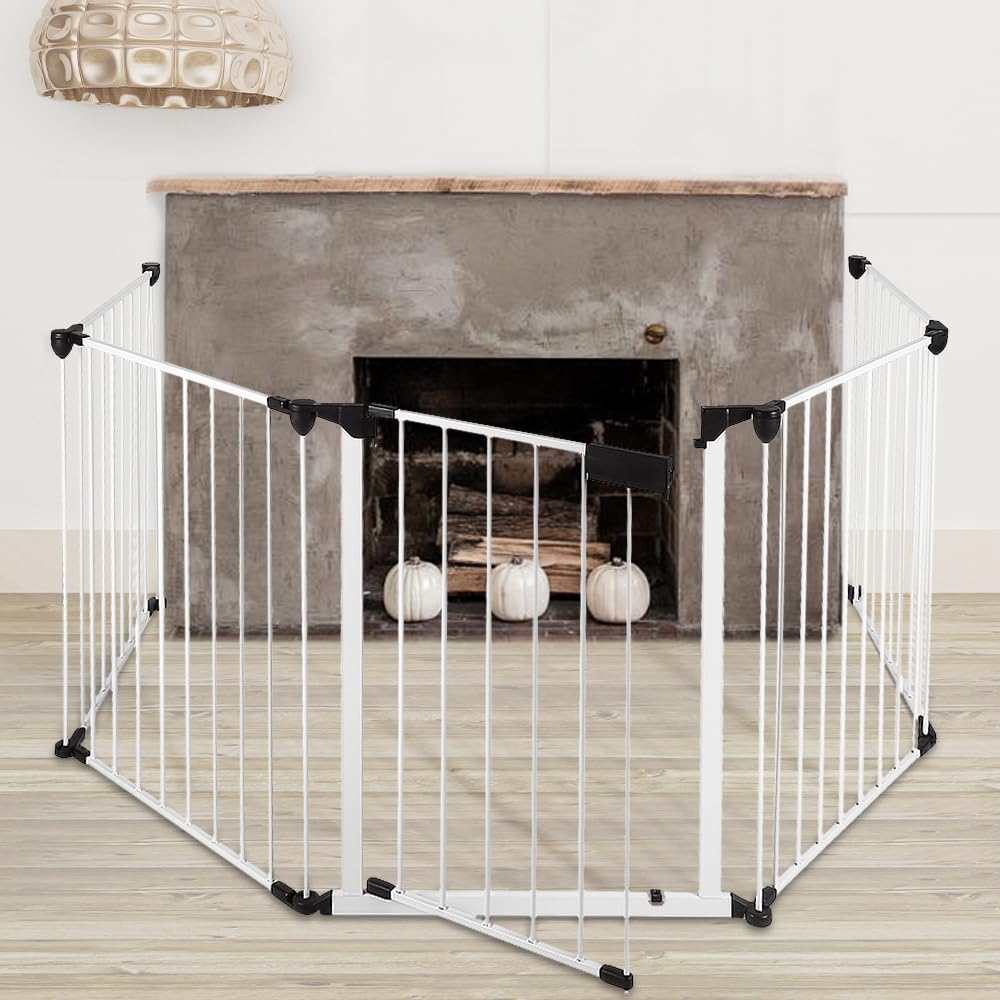 Barrera de seguridad infantil 310 cm, plegable estable barrera de protección chimenea, barrera de seguridad, barrera de escalera/separación de habitaciones/5 elementos (blanco, 310 x 2,5 x 75 cm)