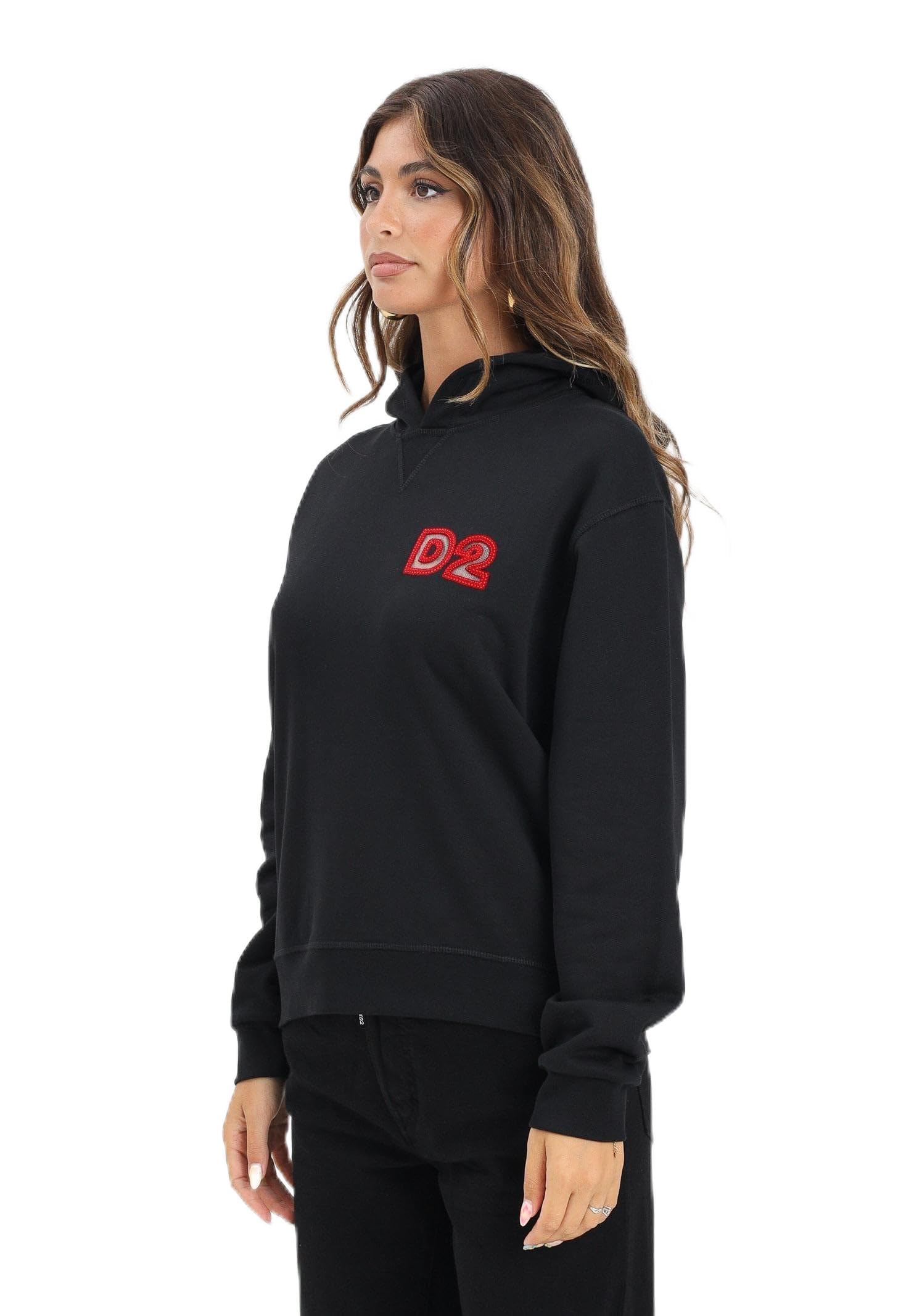 DSQUARED2 Felpa con Cappuccio Nera per Donna, Ragazzi e Bambini con Logo Beads