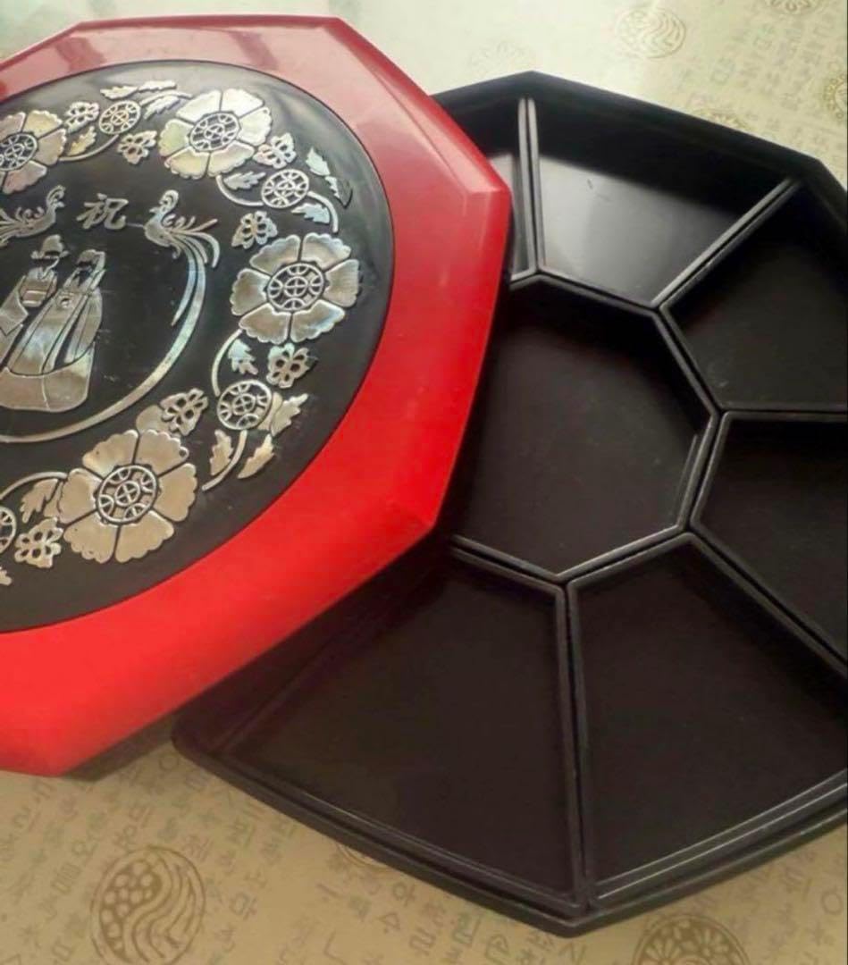 孔雀模様の八角形漆器 韓国伝統工芸 螺鈿細工 八角形 菓子器 容器 孔雀