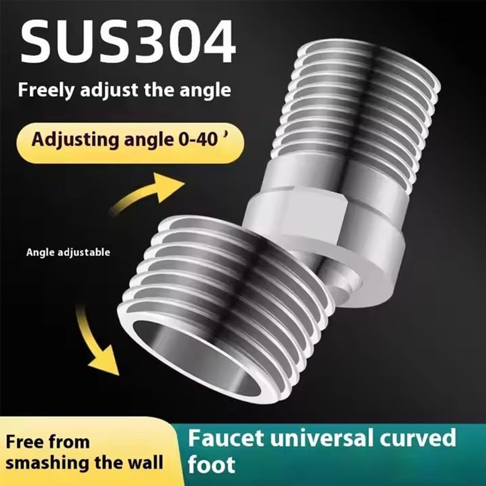 Adaptador de grifo de ducha giratorio de 360° con tornillo excéntrico de esquina montado en la pared, ángulo de ajuste curvado de acero, pie angulado