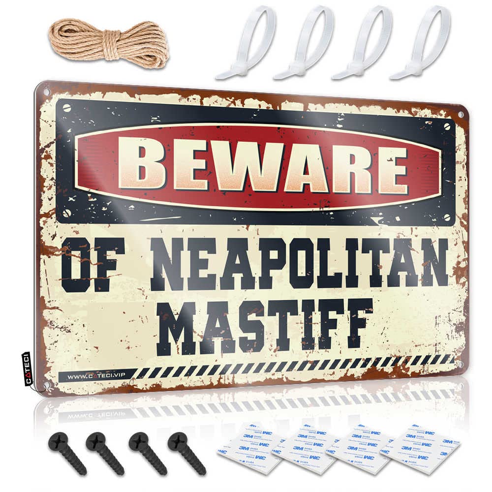 STWNVOITV Metal Vintage Signs Beware Of Neapolitan Mastiff Sign Funny Signs Metal Funny Metal Signs Decor(20X30CM)