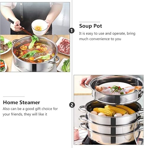 Miniatura 6 de Luxshiny Olla de acero inoxidable para albóndigas vegetales, olla de vapor multifuncional de 4 niveles para cocinar, diámetro de 11.0 in, juego de