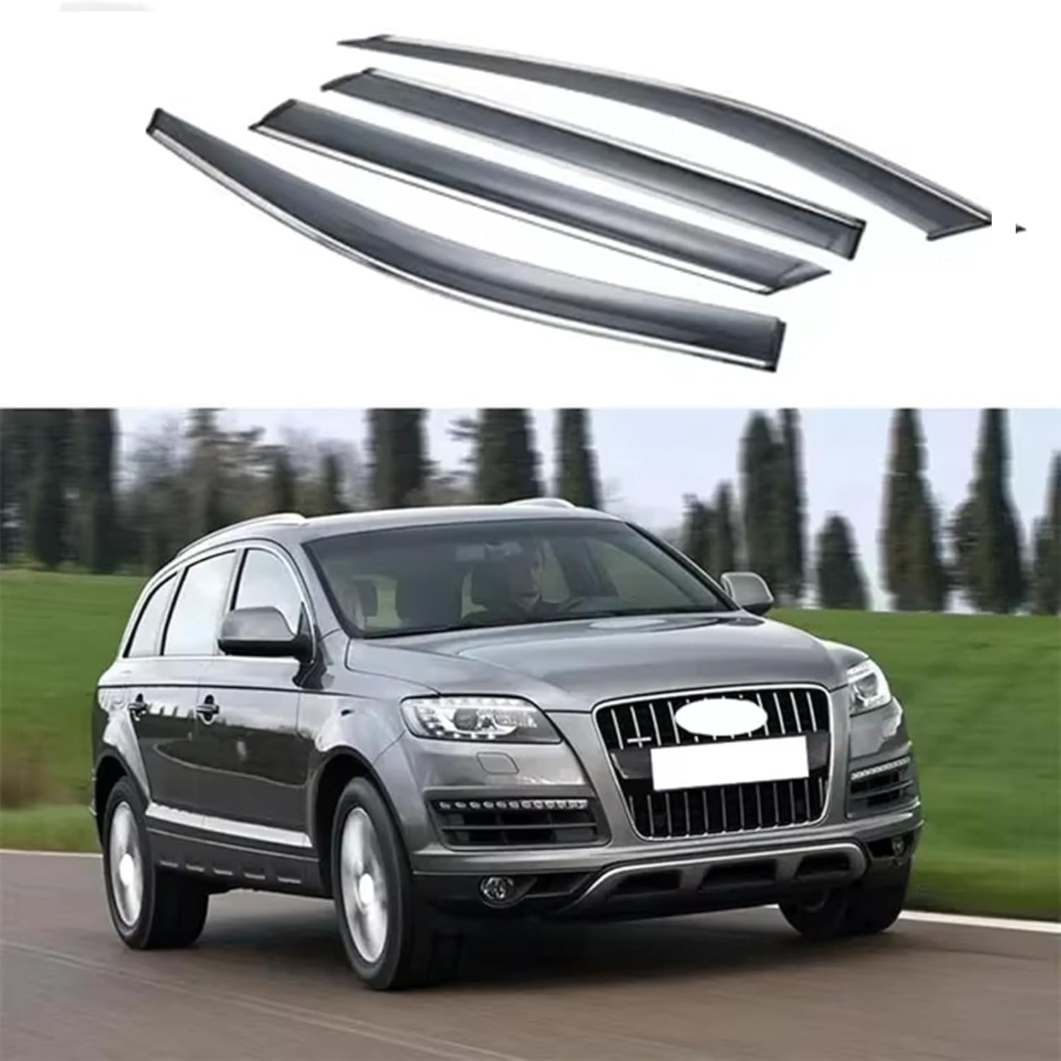 liufangfc Wind Deflectors for Audi Q7 2016-2019 – 4pc Tape-On Smoked Visors, Weatherproof, Anti-Salt/Snow, Low-Noise